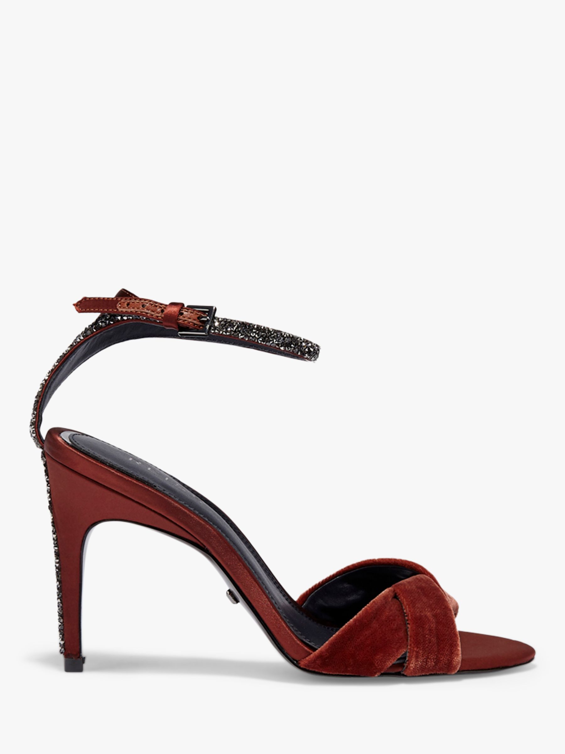 Reiss Hayden Velvet Stiletto Heel Sandals, Red Chestnut, 3