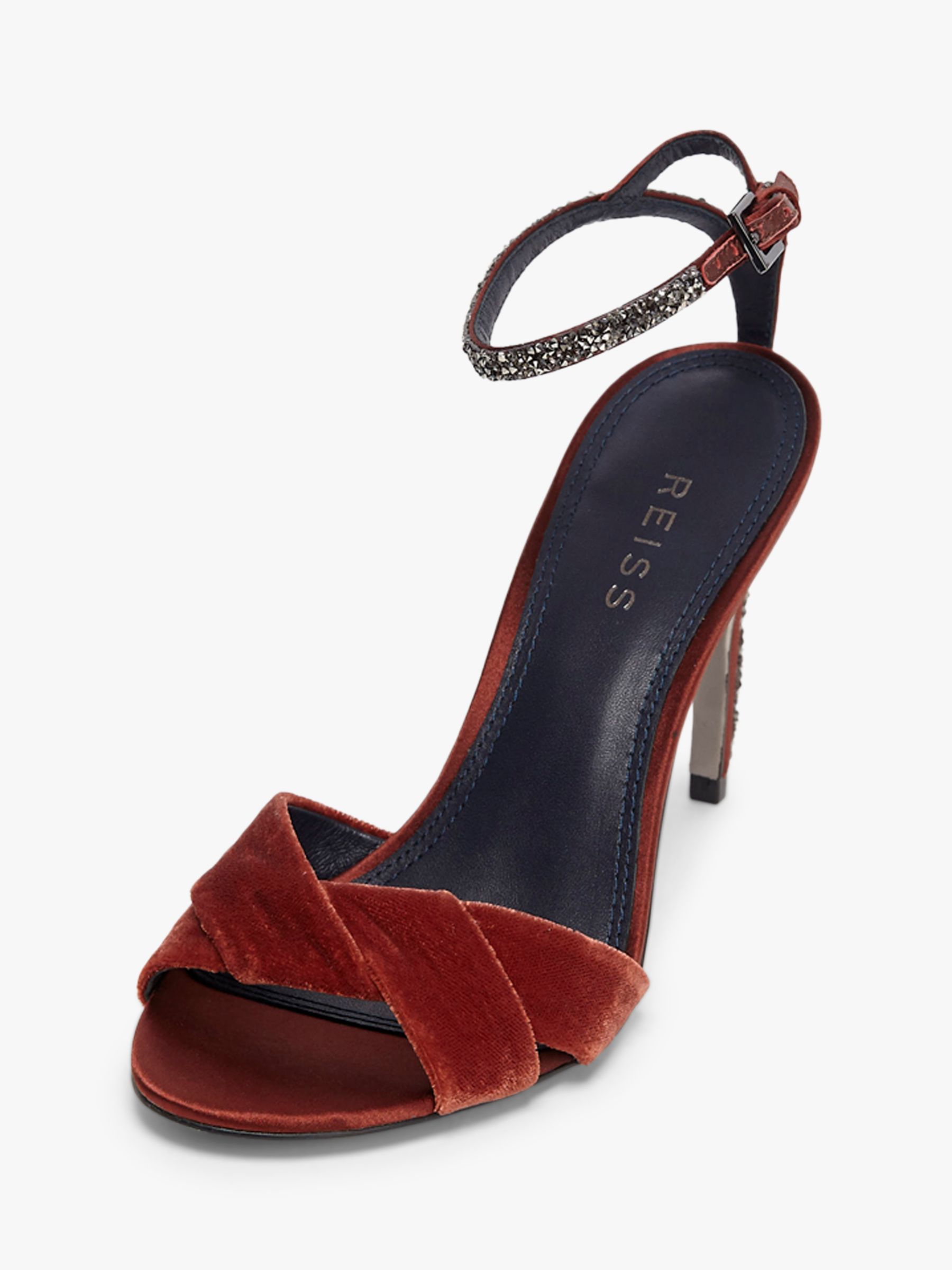 Reiss Hayden Velvet Stiletto Heel Sandals, Red Chestnut, 3