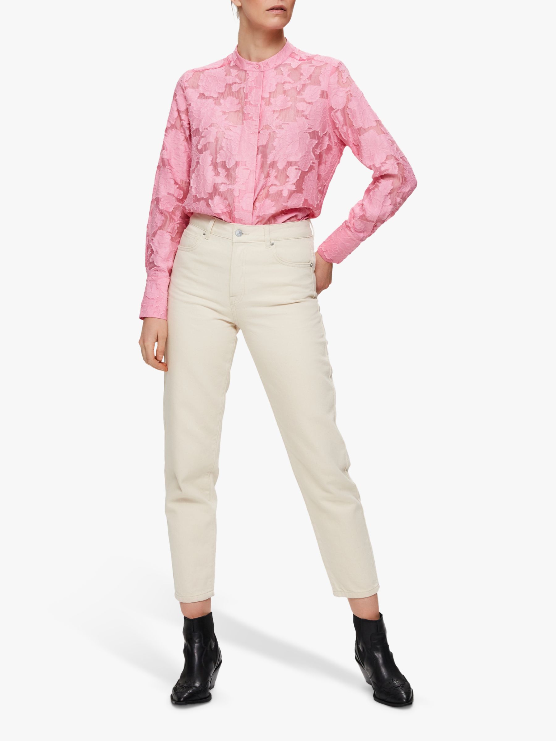 Selected Femme Sadie Floral Embroidered Shirt, Rose