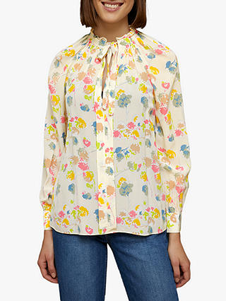 Jigsaw Candy Floral Tie Neck Top, Ivory