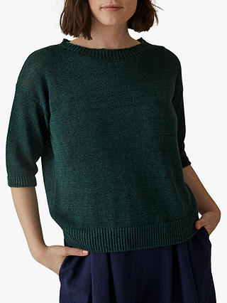 Toast Half Sleeve Slub Linen Sweater, Juniper