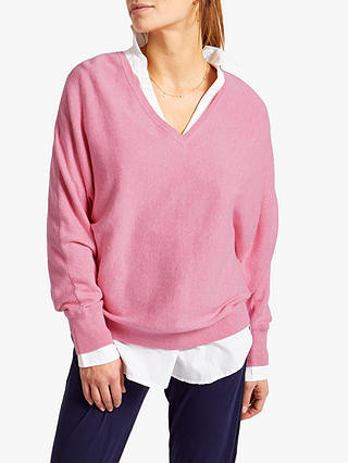 Sleepy Joe Cotton and Cashmere Blend V-Neck Sweater, Soft Pink