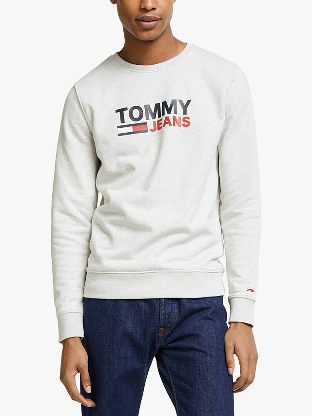 Tommy Jeans Tommy Corp Crew Sweatshirt, Grey at John Lewis & Partners