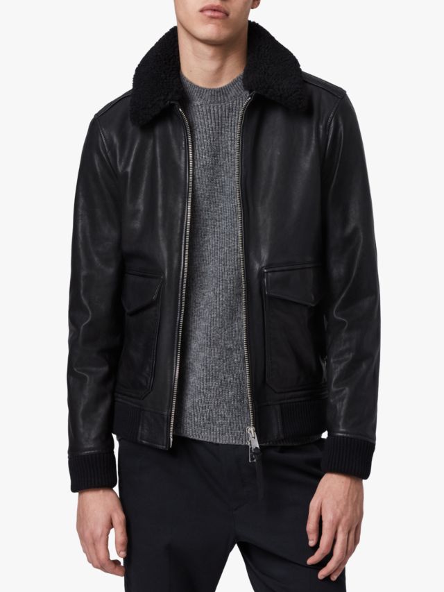 AllSaints Phoenix Leather Aviator Jacket, Black, XL