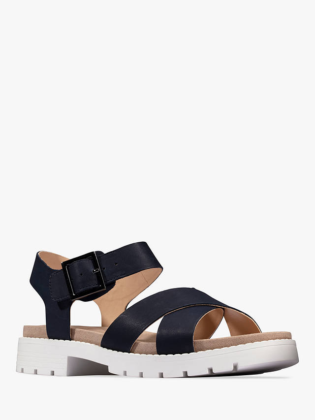 Clarks Orinoco Cross Strap Leather Sandals, Navy at John Lewis & Partners
