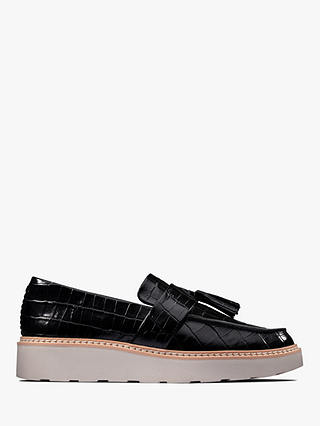 Clarks Trace Tassel Leather Loafers, Black Croc
