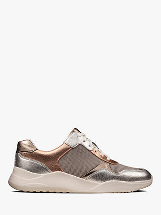 Clarks Sift Lace Up Leather Trainers, Rose Gold