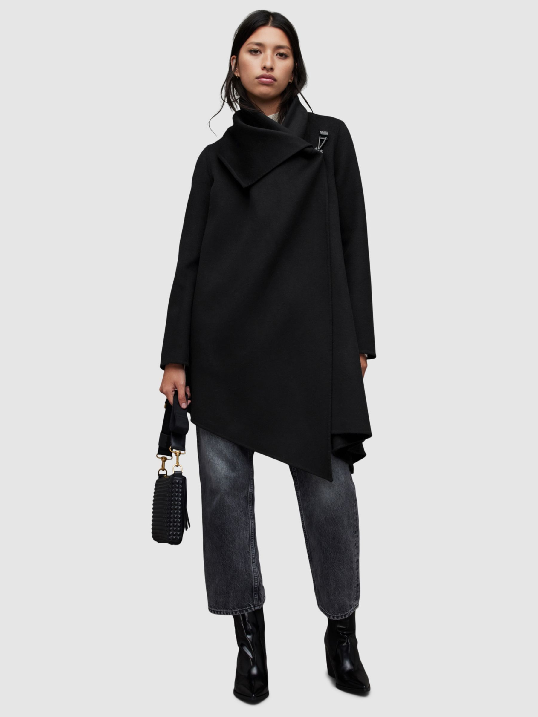 AllSaints Wool Blend Monument Eve Coat, Black at John Lewis & Partners