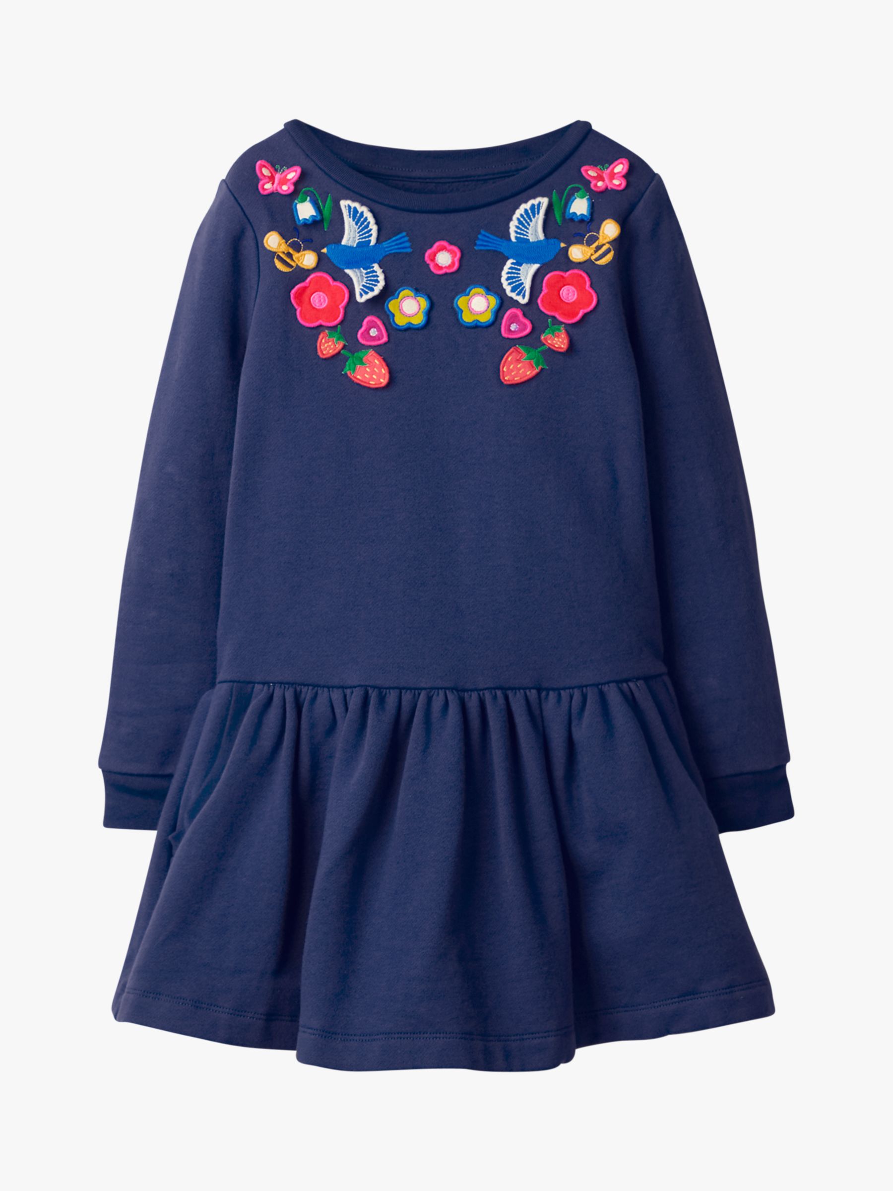 Mini Boden Girls' Cosy Appliqué Dress, College Navy at John Lewis ...