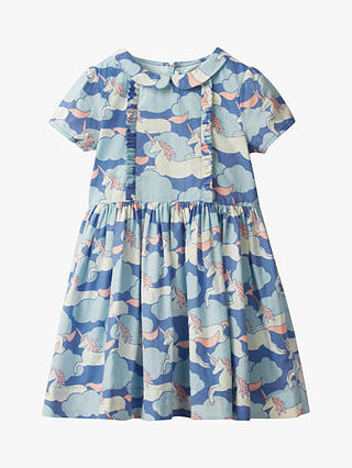 Mini Boden Girls' Vintage Unicorn Cotton Dress, Blue