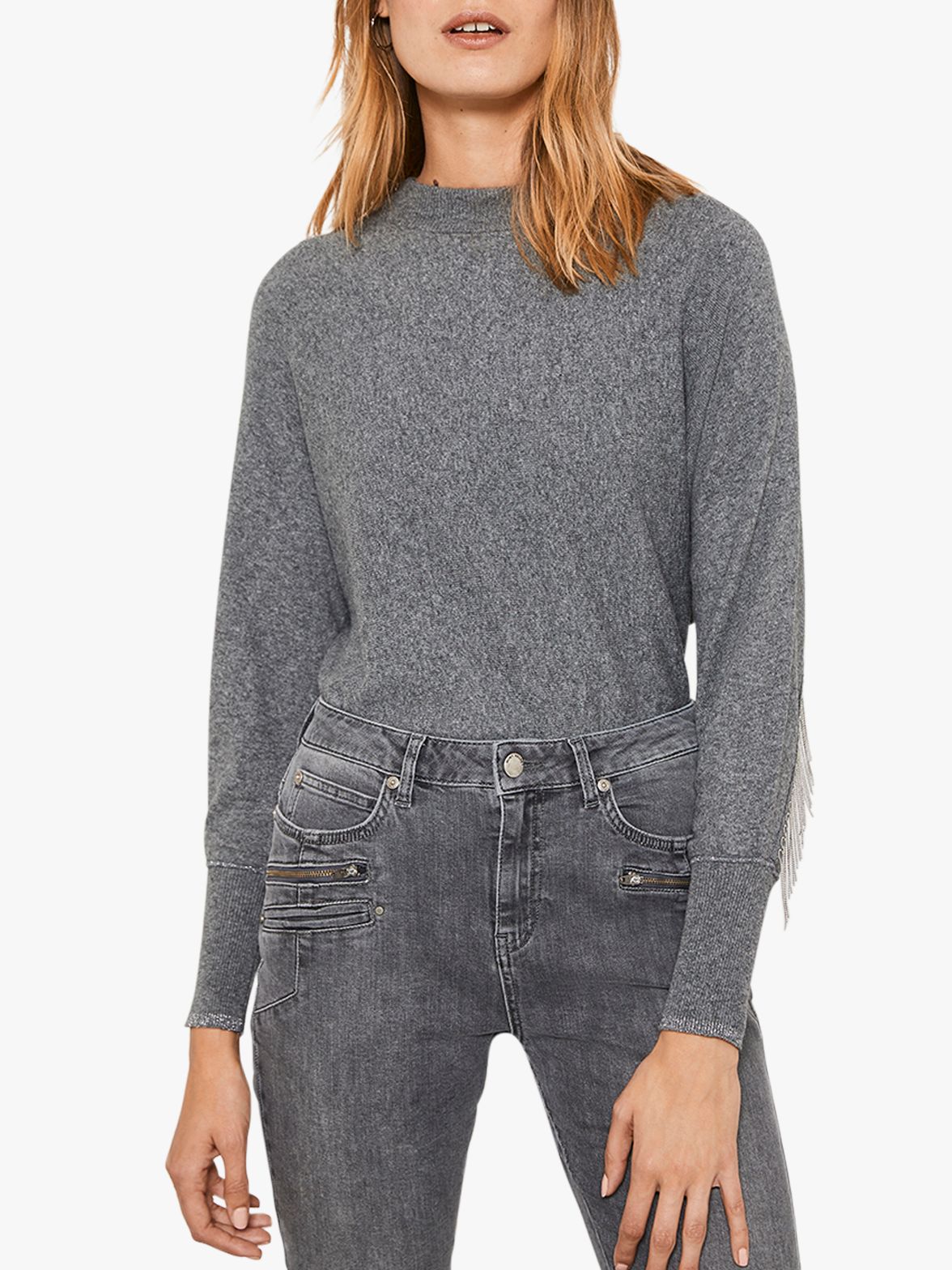 Mint Velvet Fringed Knit Jumper, Dark Grey at John Lewis & Partners