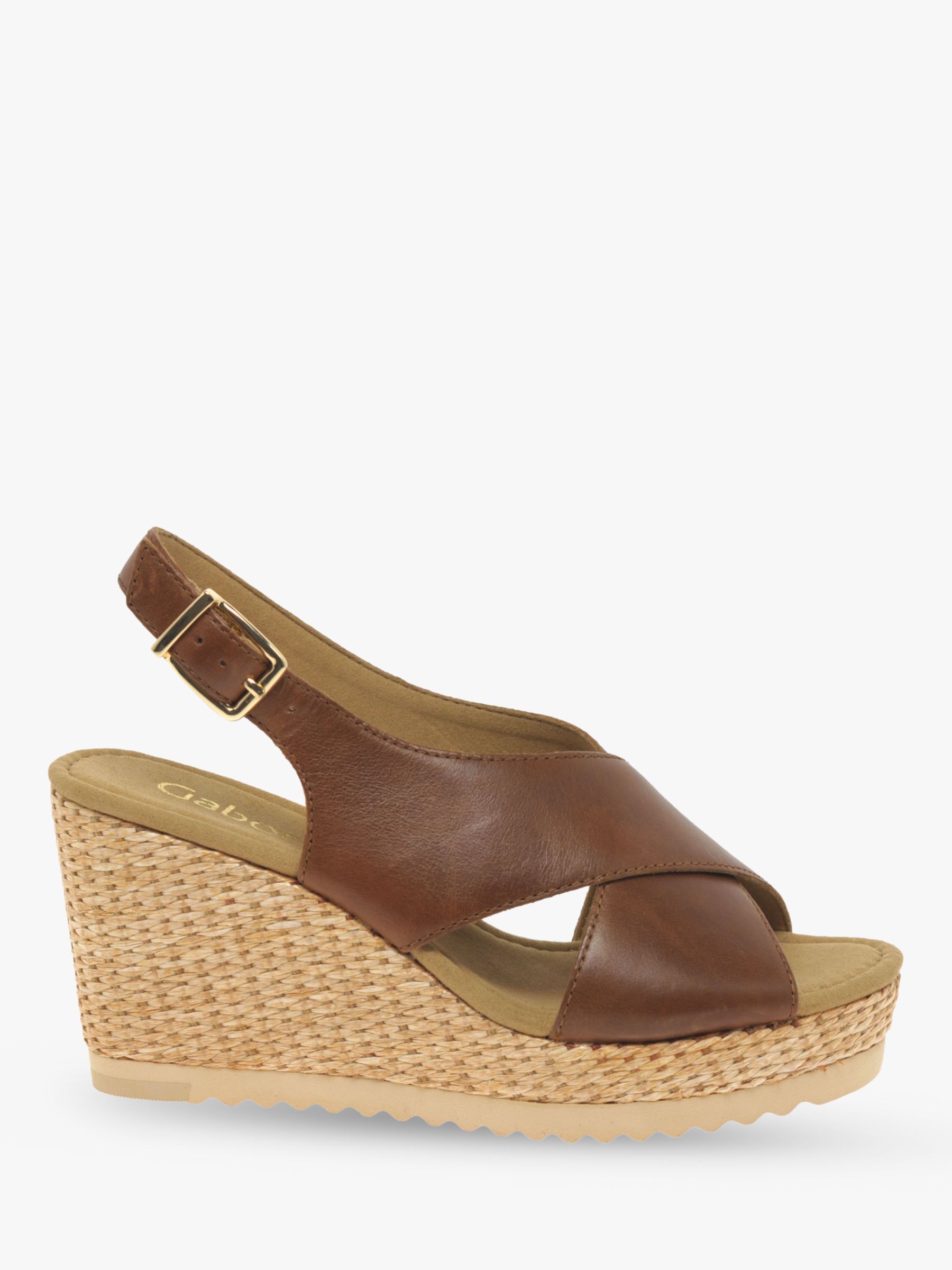 Gabor Warbler Leather Wedge Heel Sandals, Brown, 5