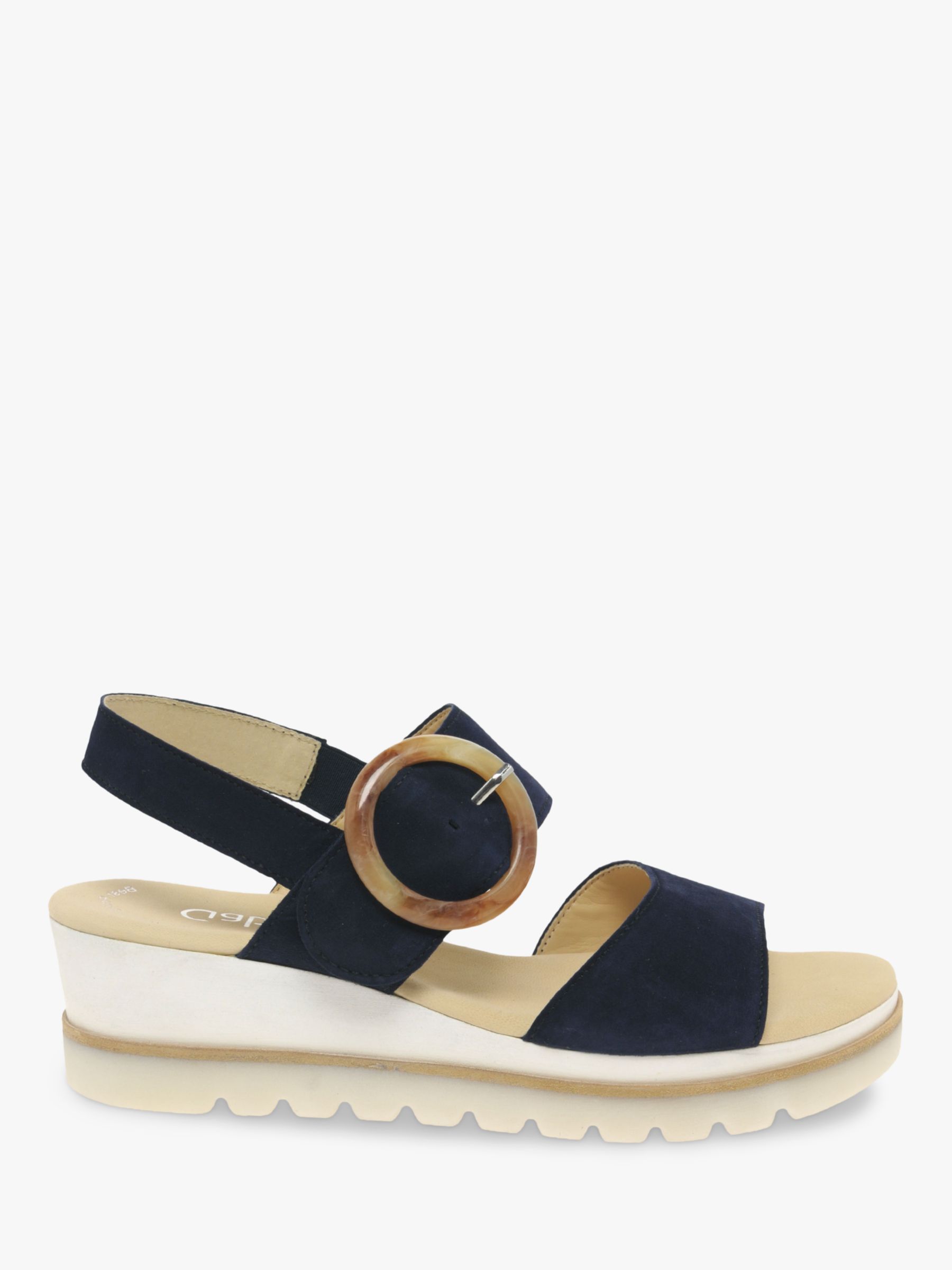 Gabor Yeo Suede Buckle Strap Wedge Heel Sandals, Navy