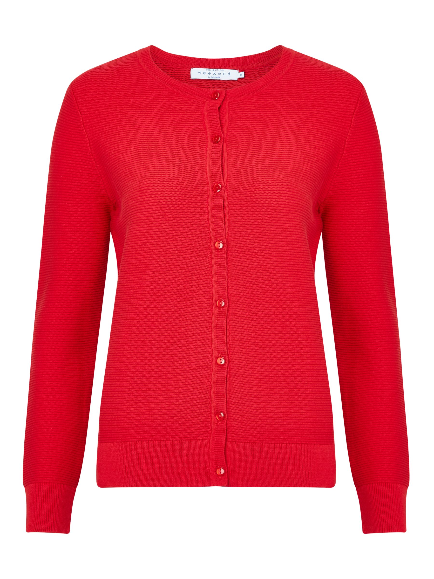 Collection WEEKEND by John Lewis Cotton Rich Button Cardigan, Red at ...