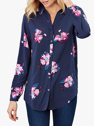 Joules Elvina Floral Button Front Cotton Top, Navy Spaced Floral