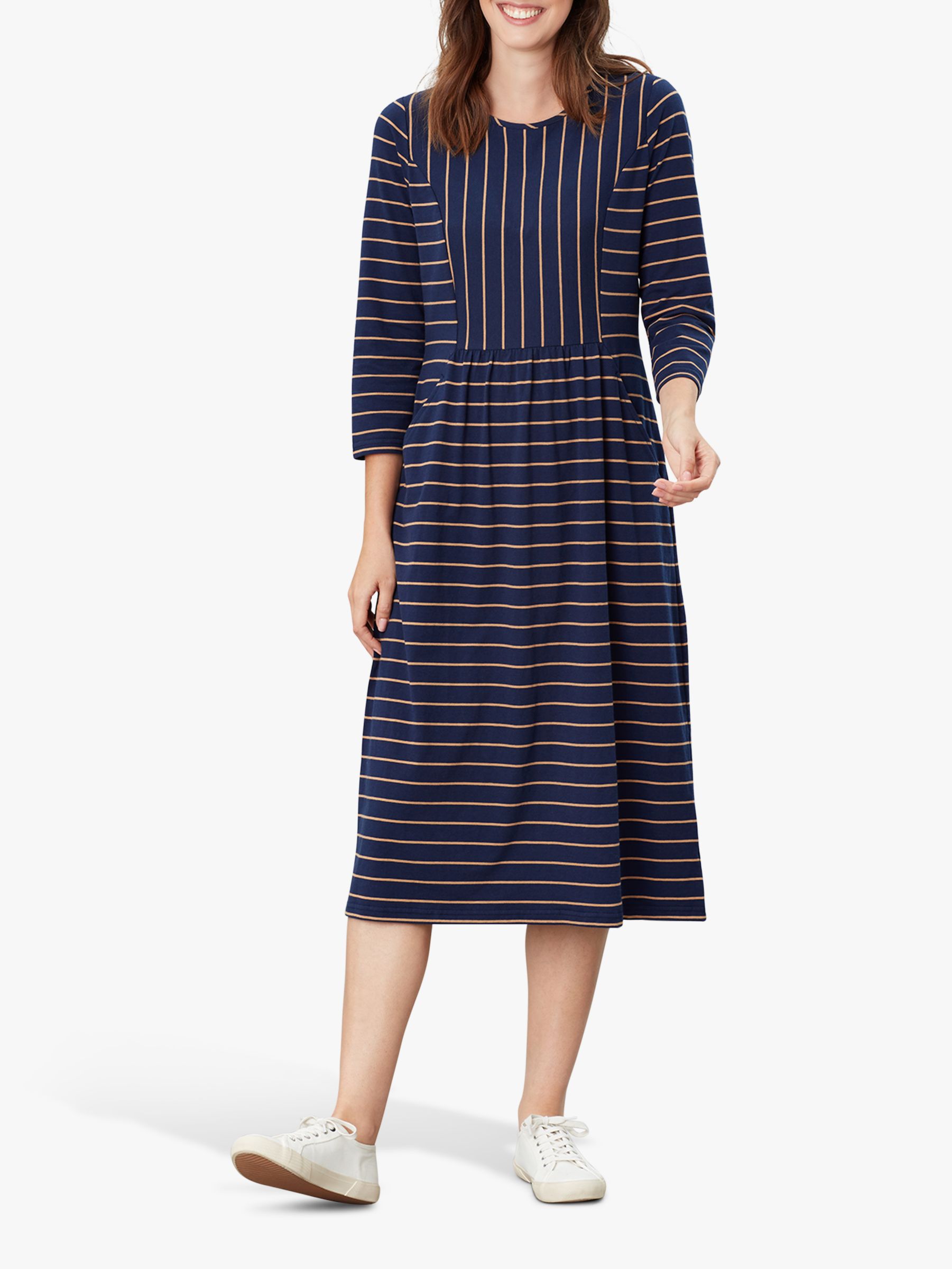 Joules Audrey Striped Jersey Dress, Navy/Tan
