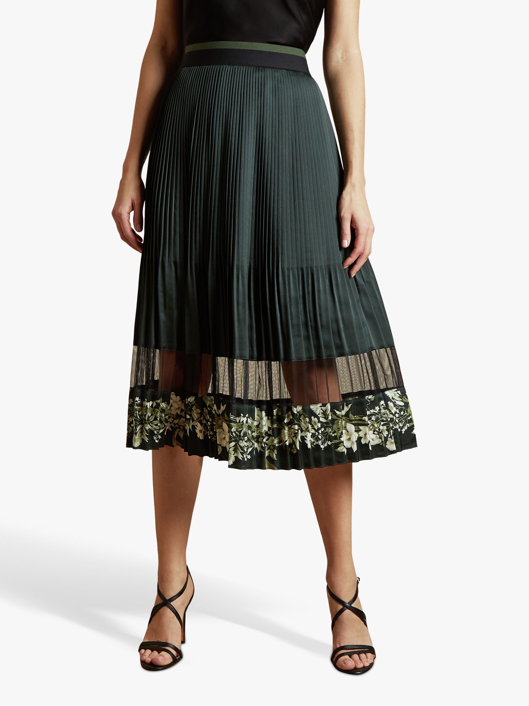 Ted Baker Boniiee Meadow Sweep Pleated Layered Midi Skirt, Khaki