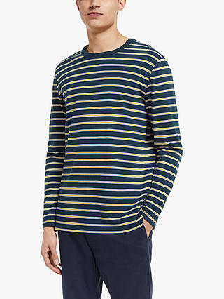 Wax London Duval Stripe Long Sleeve T-Shirt, Navy/Mustard/White