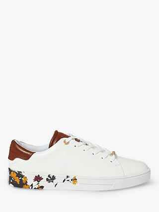 Ted Baker Wenil Leather Low Top Floral Printed Sole Trainers, White