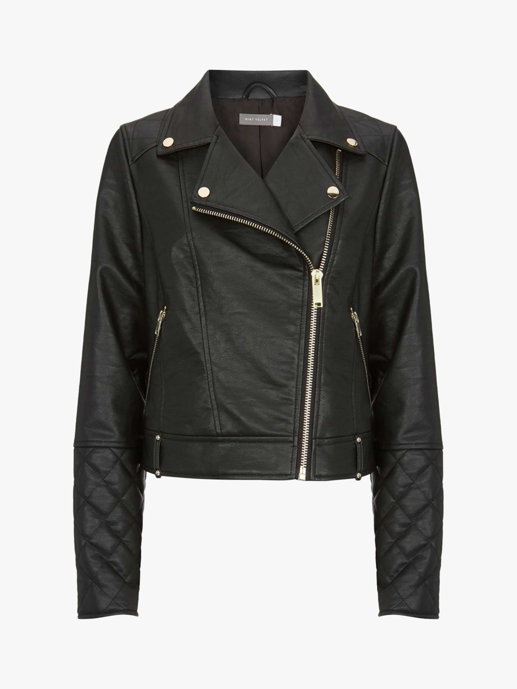 Mint Velvet Faux Leather Biker Jacket, Black at John Lewis & Partners