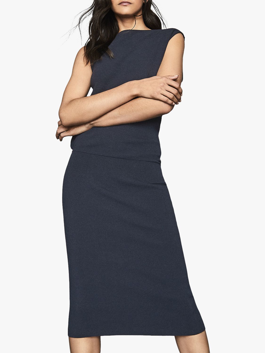 Reiss Claudine Draped Knitted Dress, Navy