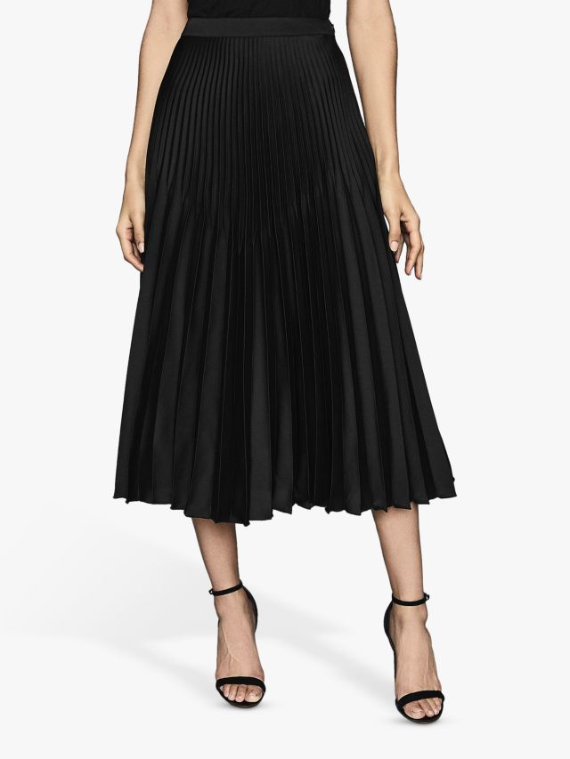 Reiss Dora Long Pleated Skirt, Black, 6