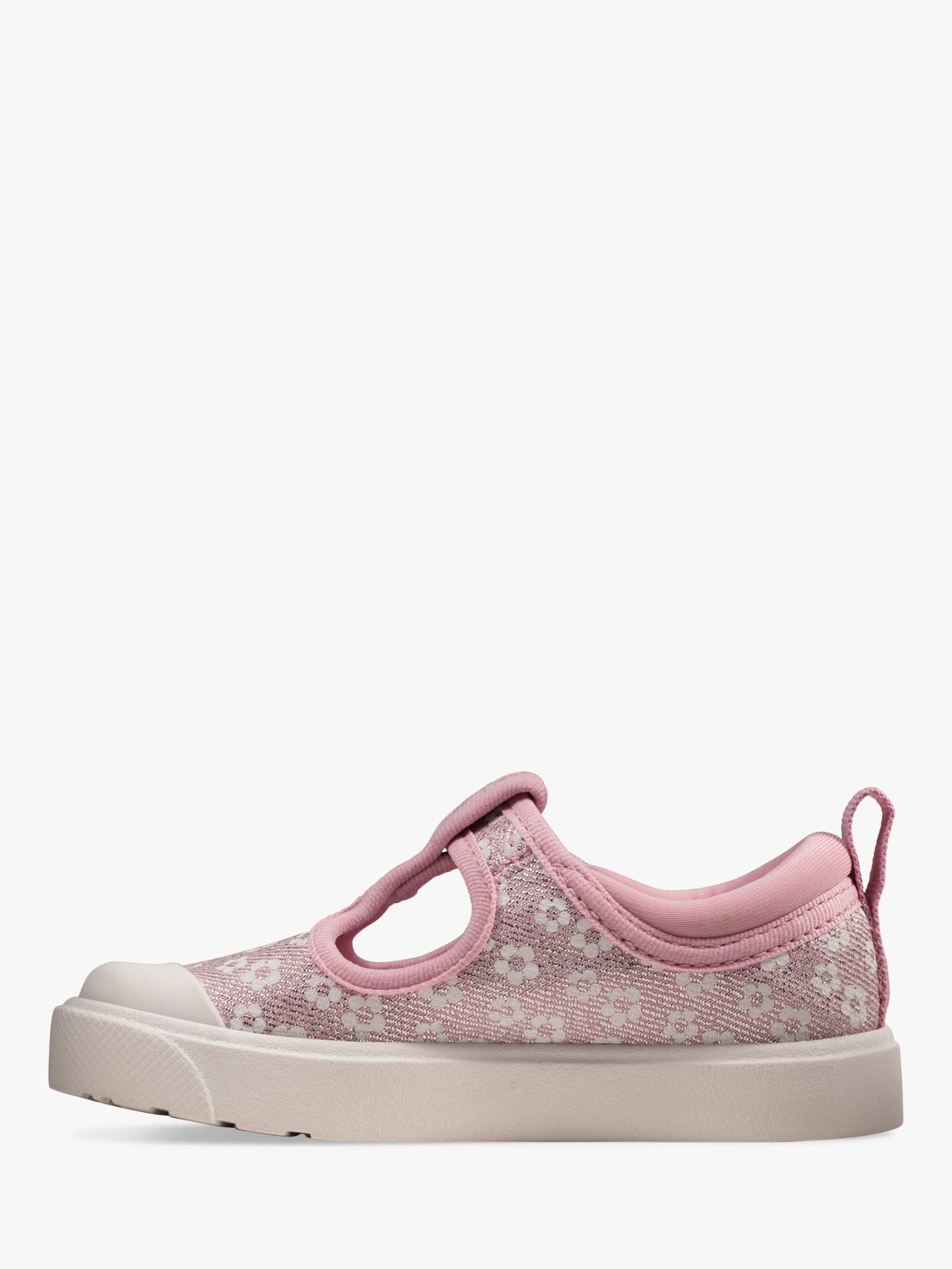 Clarks Kids' City Dance T-Bar Shoes, Pink Floral at John Lewis & Partners