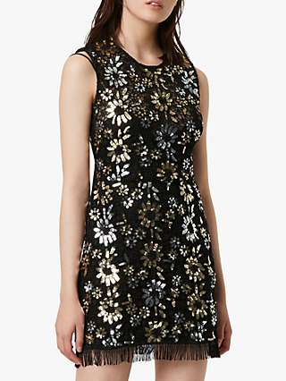 French Connection Fia Lace Sparkle Sequin Dress, Silver/Gold
