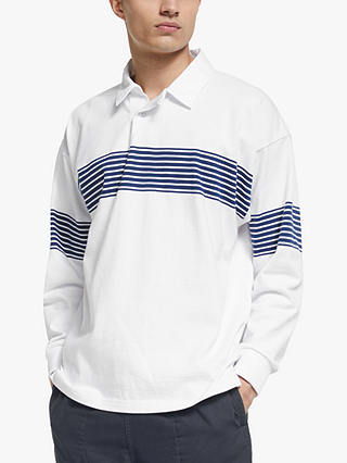 Garbstore Drop Out Sports Cotton Stripe Rugby Shirt, White/Navy