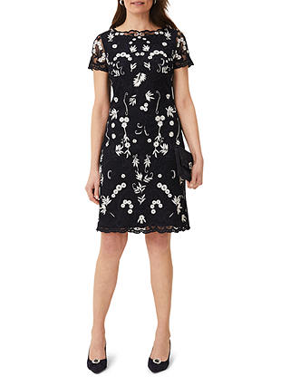 Phase Eight Floris Embroidered Dress, Navy/Ivory