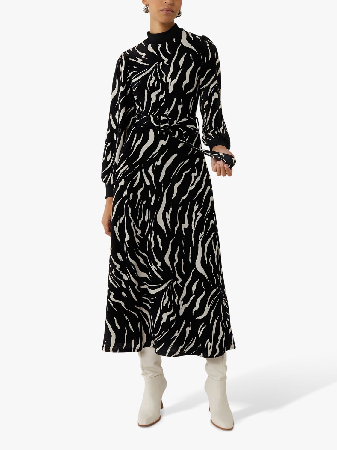 Warehouse Zebra Print Midi Dress, Black