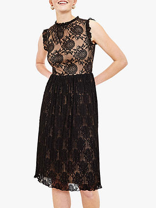 Oasis Lace Pleated Midi Dress, Black