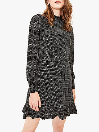 Oasis Ruffle Spot Mini Dress, Black/Multi