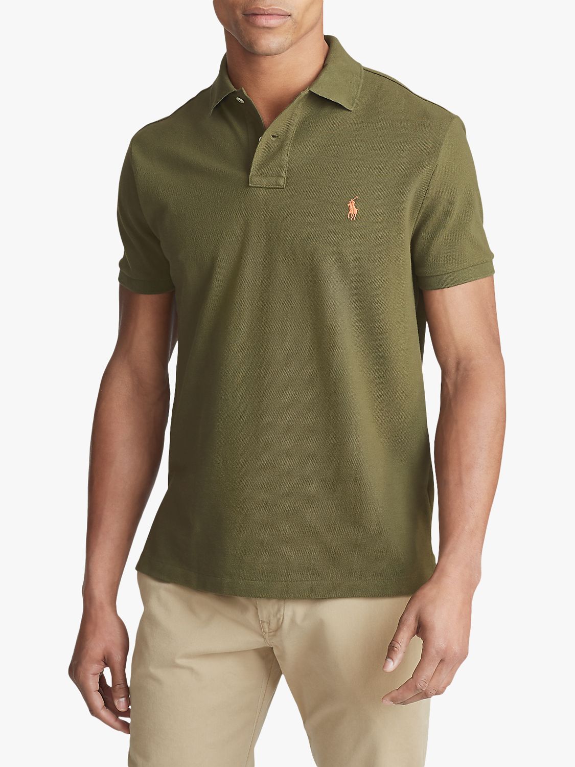 Polo Ralph Lauren Custom Slim Fit Mesh Polo Shirt, Defender Green at ...