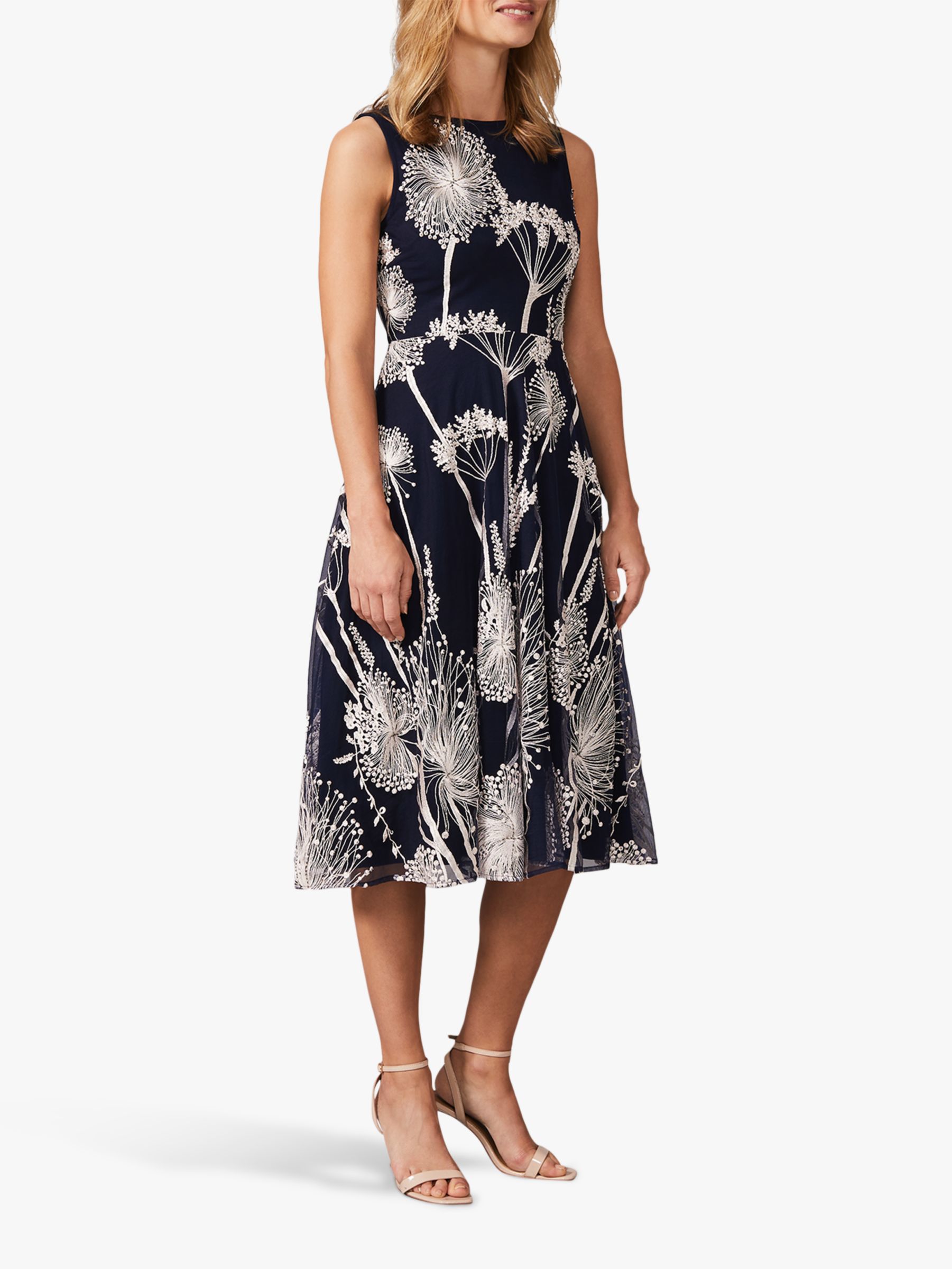 Phase Eight Franchesca Floral Dress, Navy/Oyster