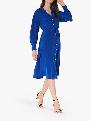 L.K.Bennett Sukey Silk Pleat Neck Shirt Dress, Royal Blue