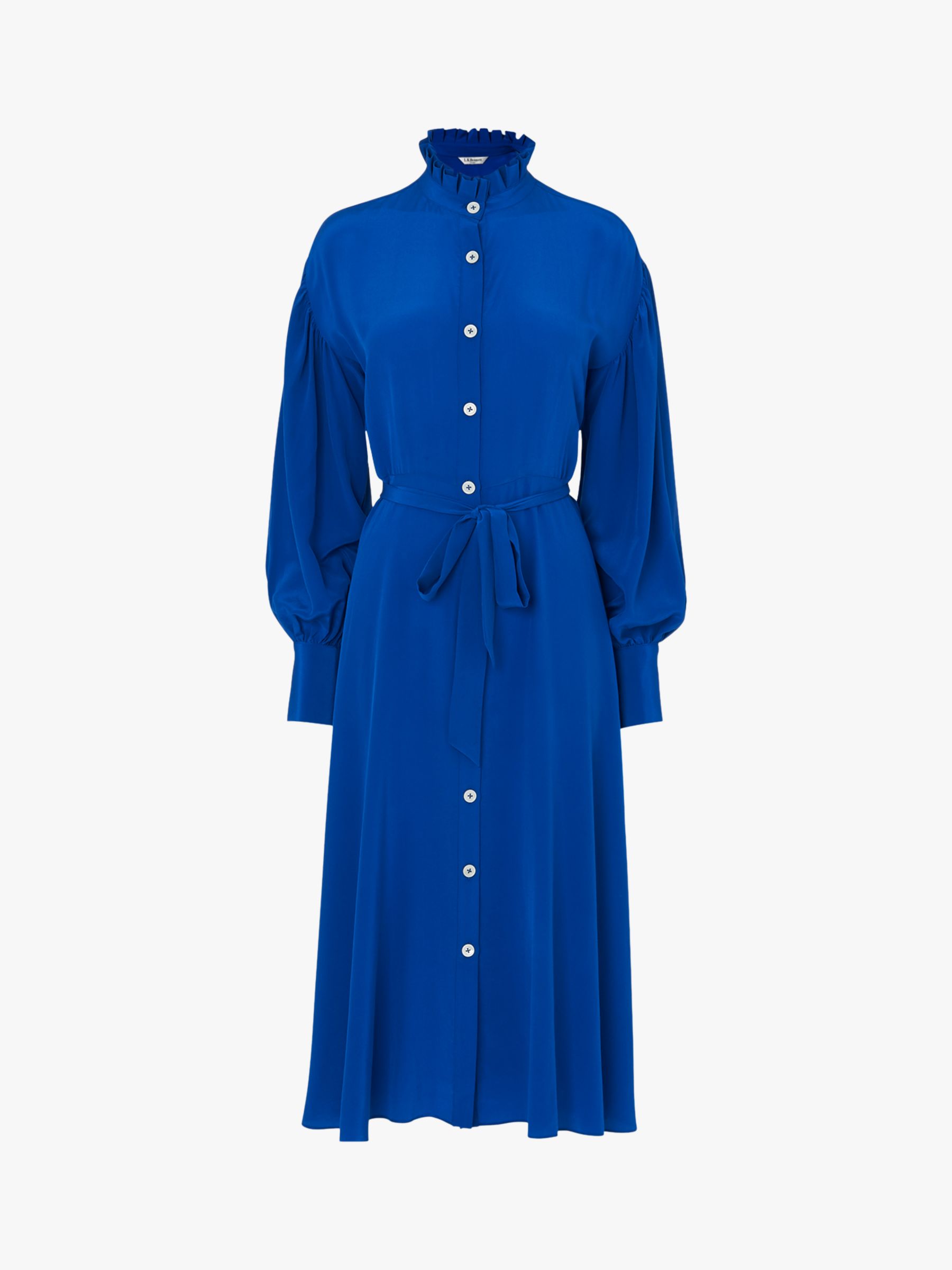 L.K.Bennett Sukey Silk Pleat Neck Shirt Dress, Royal Blue, 8