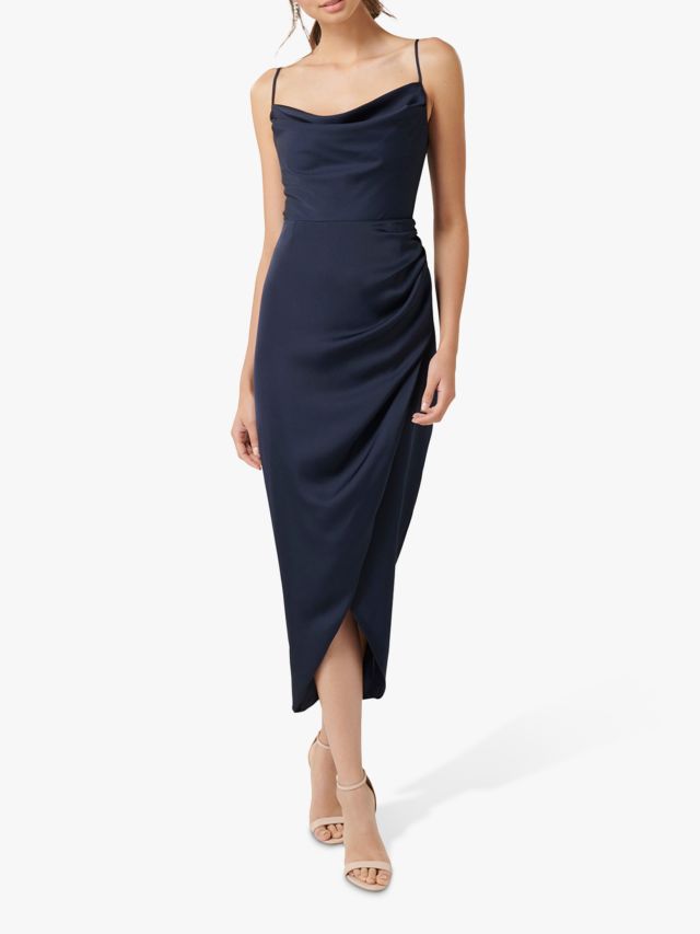 Forever New Holly Satin Cowl Neck Midi Dress Navy 6