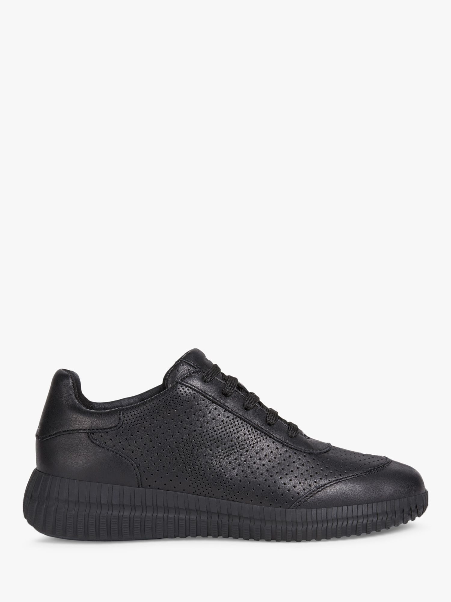 Geox Women's Noovae Leather Perforated Trainers, Black at John Lewis ...