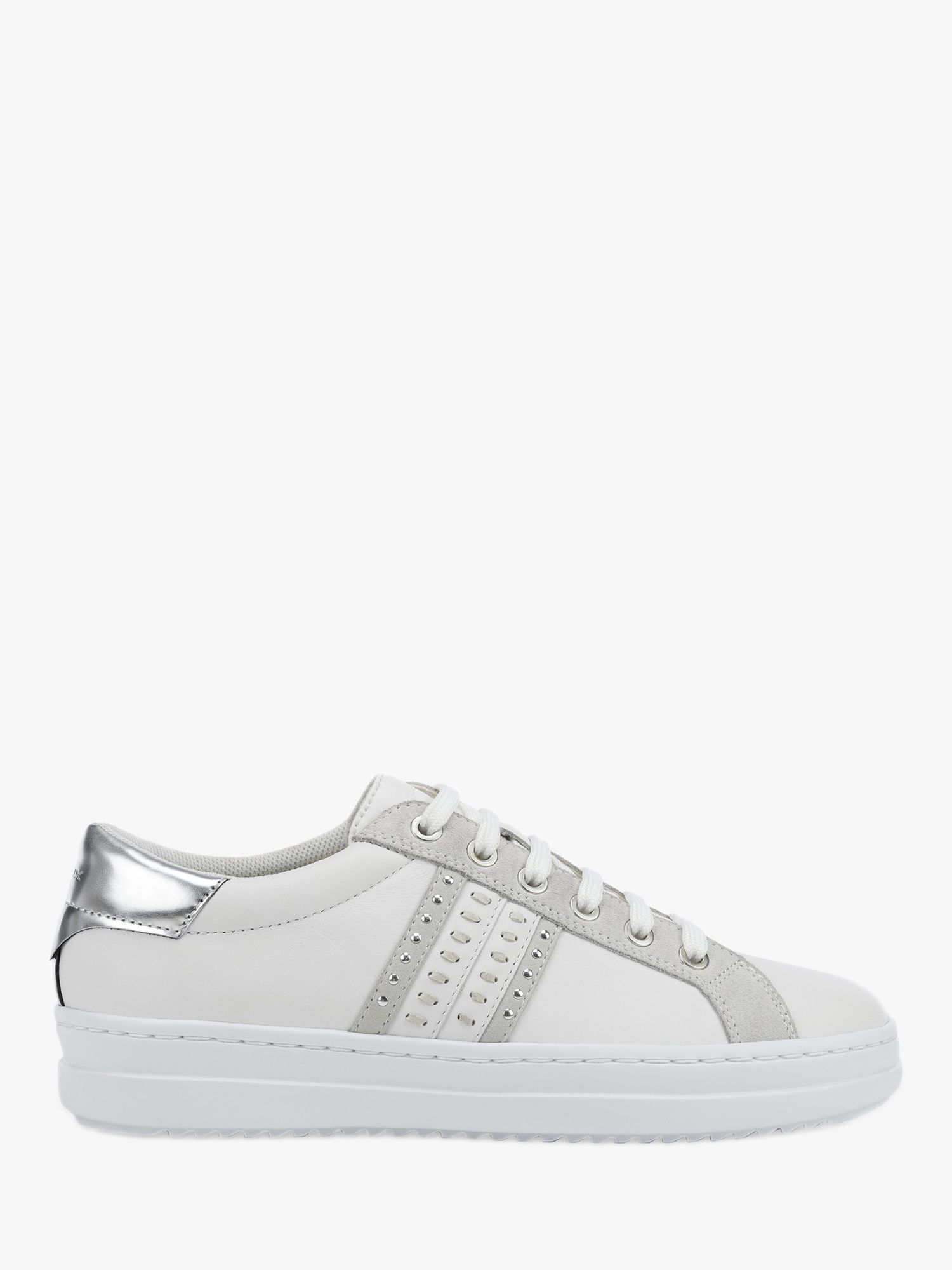 Geox Women's Pontoise Stud Trainers, White/Silver at John Lewis & Partners