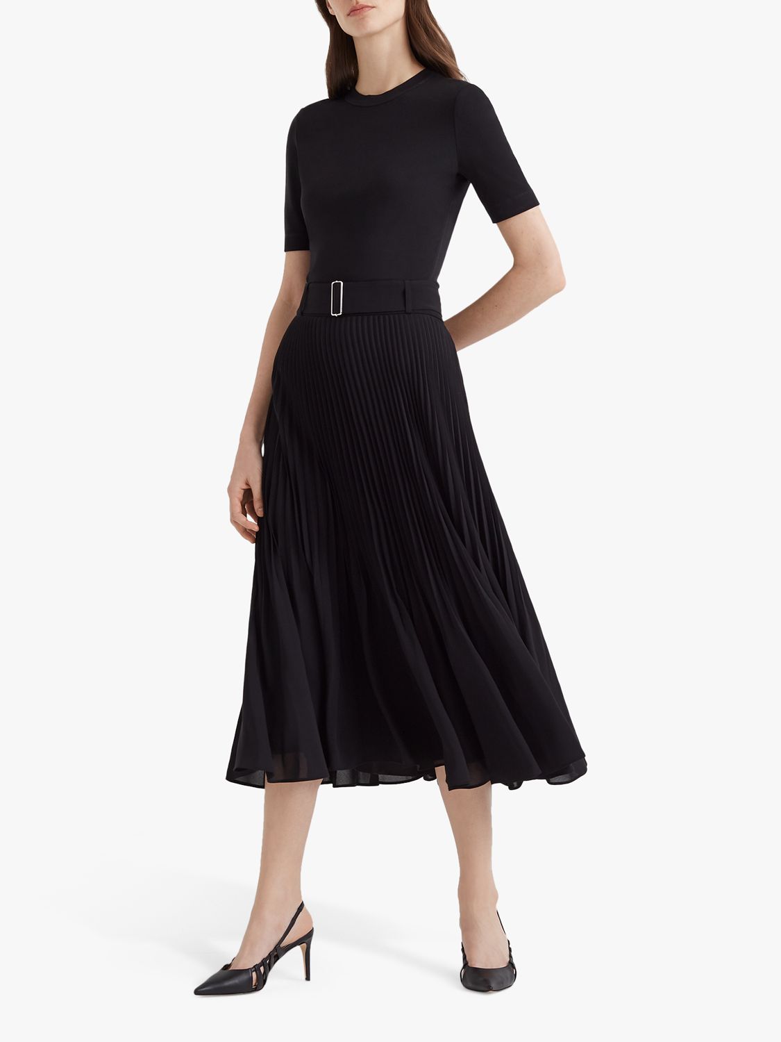 Club Monaco Split Pleat Skirt, Black at John Lewis & Partners