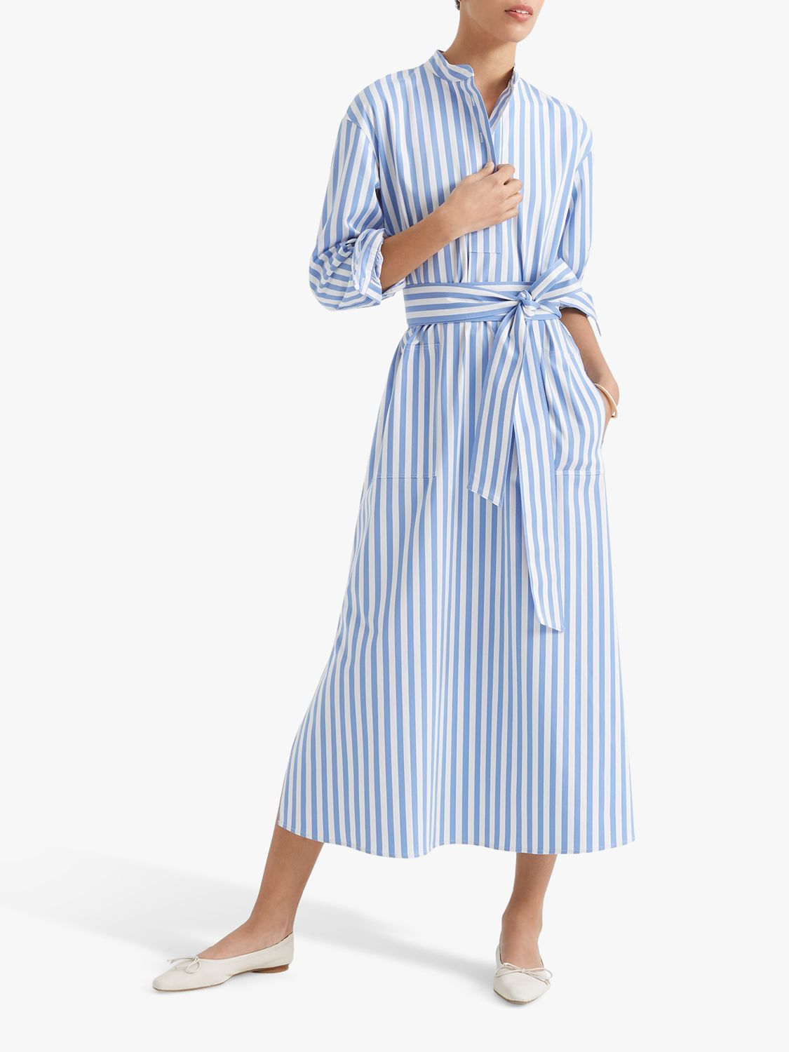 Club Monaco Half Placket Striped Midi Dress, Blue/Multi