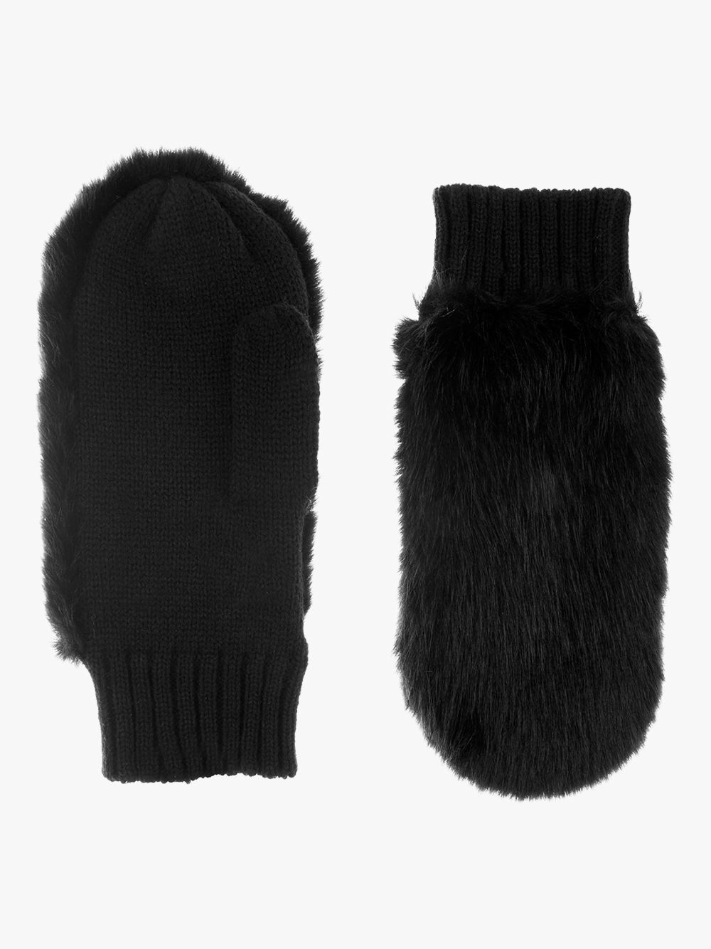 Mint Velvet Faux Fur Mittens, Black at John Lewis & Partners