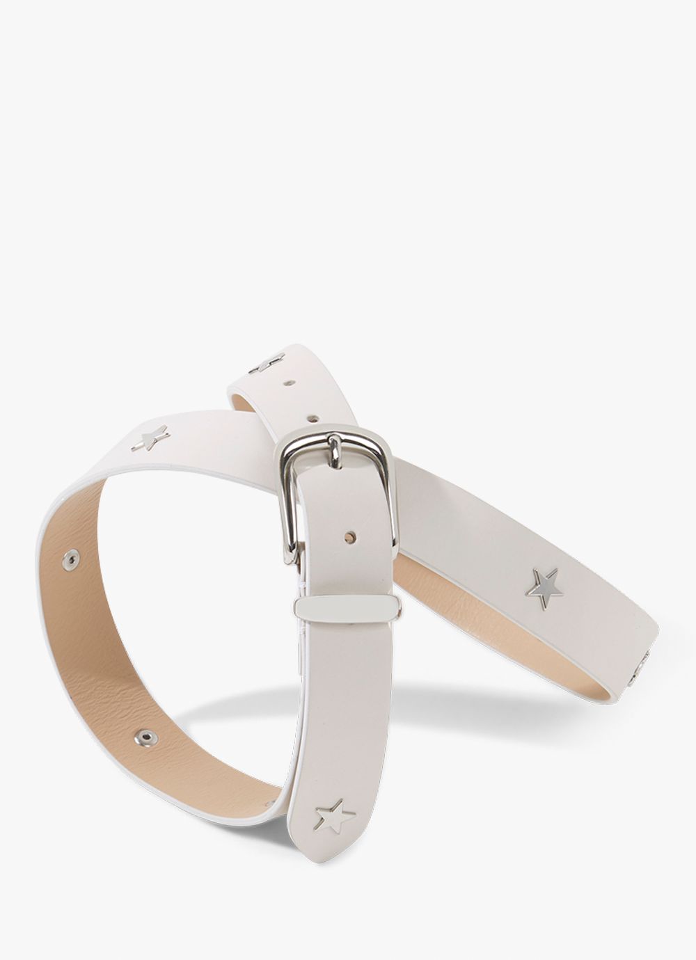 Mint Velvet Star Studded Leather Belt, White at John Lewis & Partners