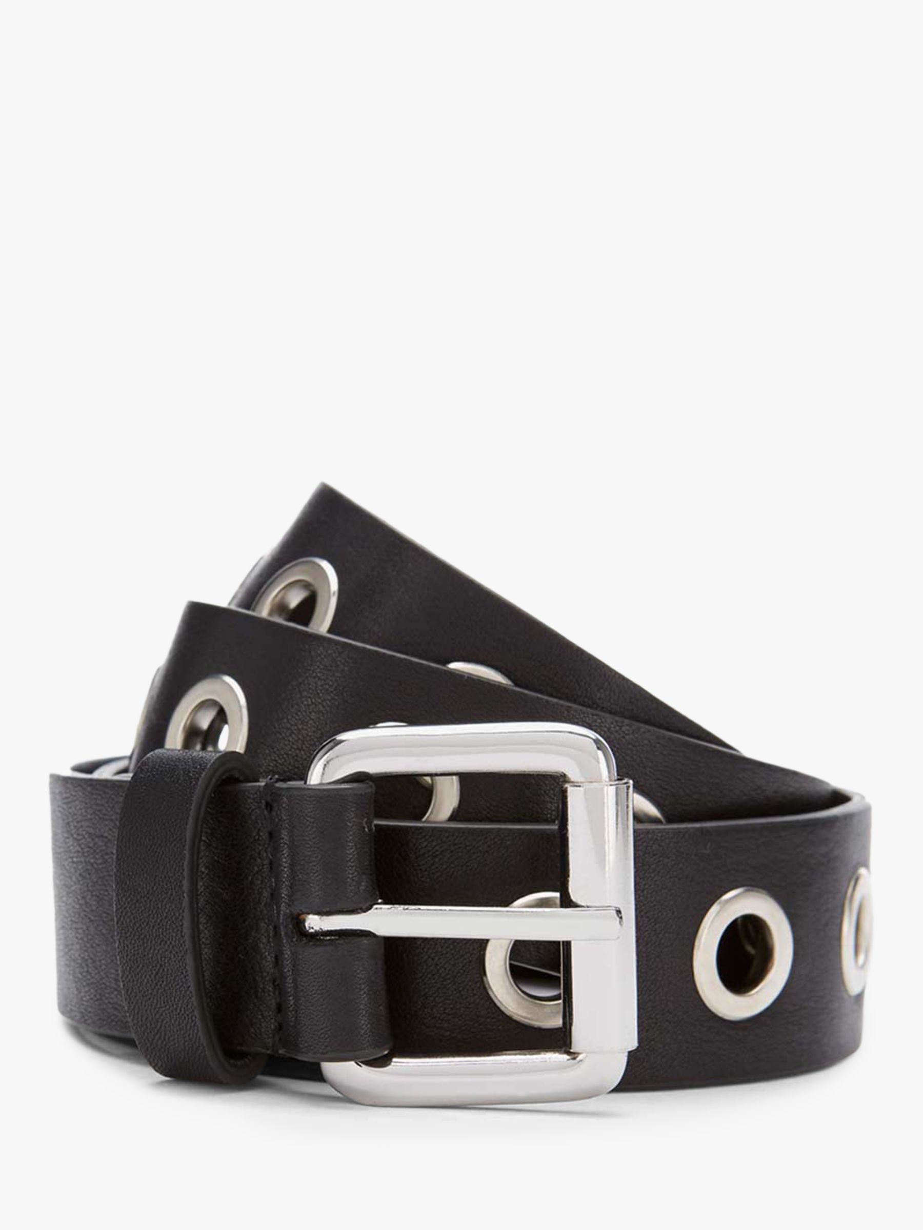 Mint Velvet Eyelet Leather Belt, Black at John Lewis & Partners
