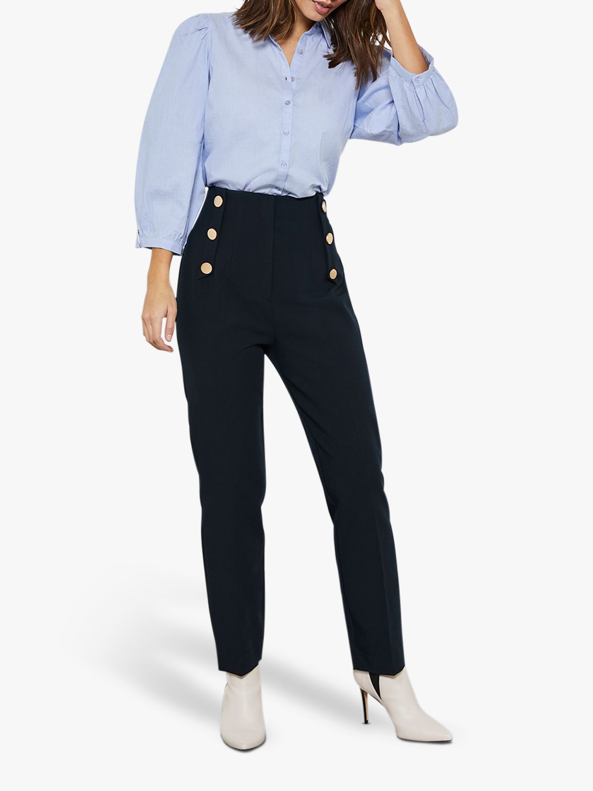 navy cigarette trousers