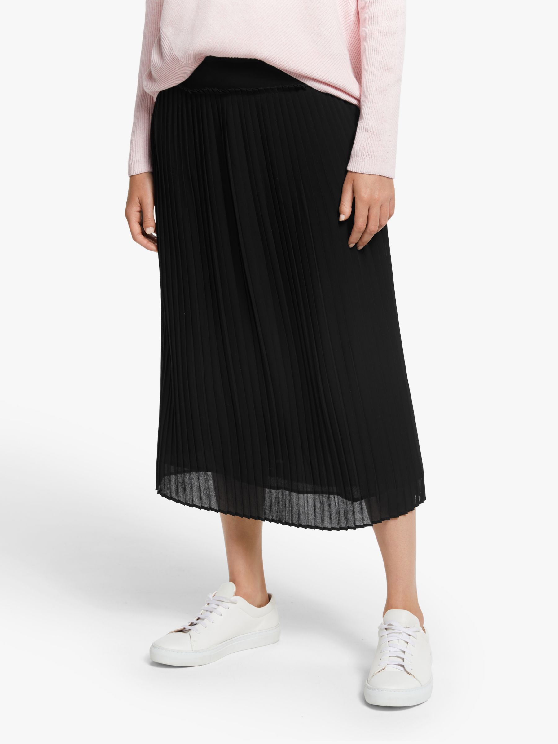 John Lewis & Partners Micro Pleat Midi Skirt, Black