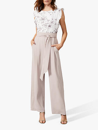 Phase Eight Victoriana Floral Jumpsuit, Ivory/Taupe