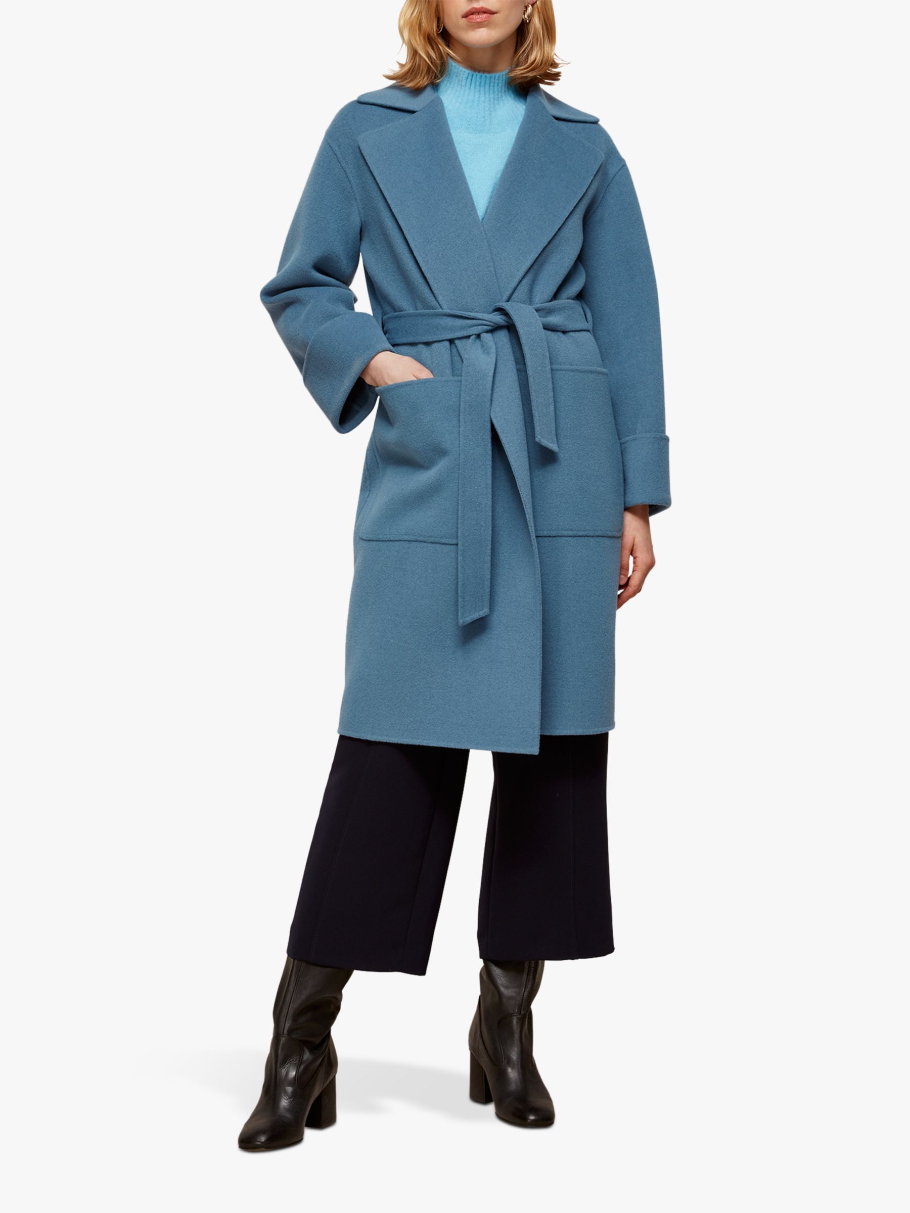 Whistles Double Faced Wrap Coat, Blue at John Lewis & Partners