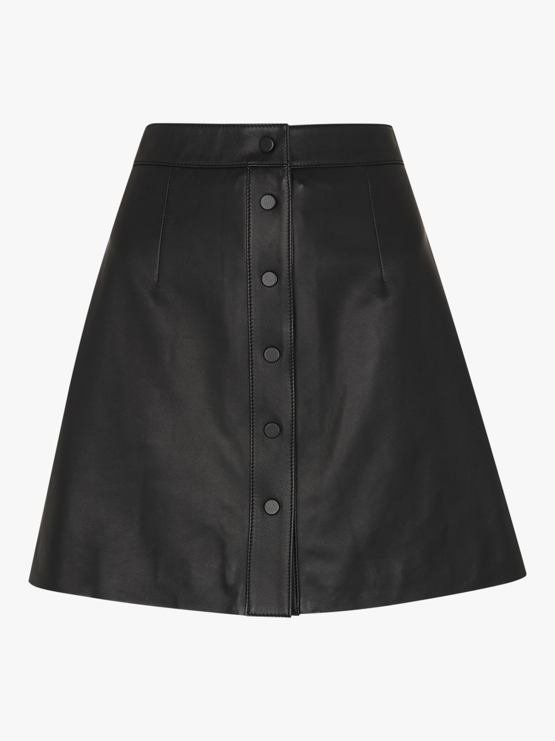 Whistles Leather Button Mini Skirt, Black at John Lewis & Partners